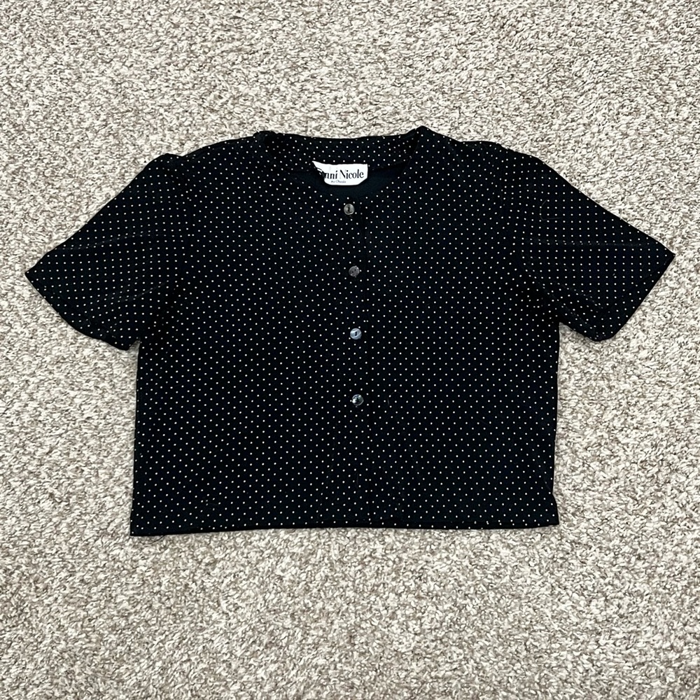 Vintage 80s 90s polkadot cropped button down blouse